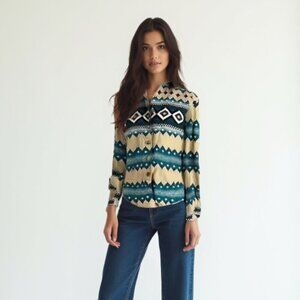 ❤️ ROUGHRIDER Geometric Patterned Button-Up Shirt S